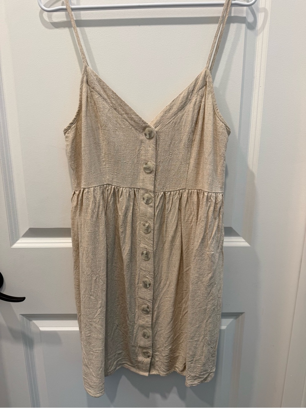 Linen Cream Button-Front Sundress - Picture 2 of 5
